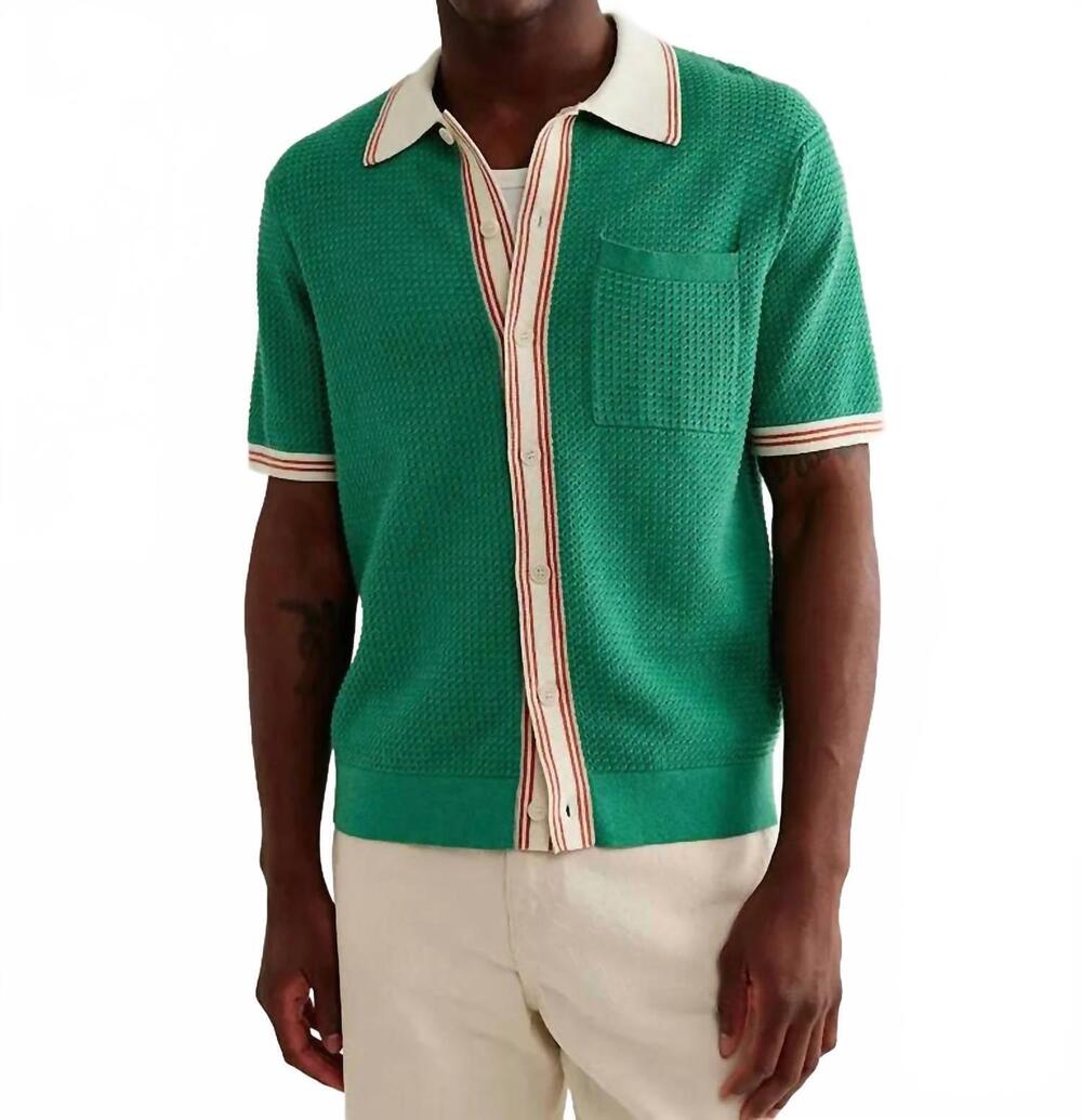 NEW WAX LONDON belle knitted polo shirt in green tipped pointelle